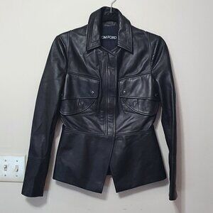 Tom Ford Peplum Leather Moto Jacket